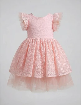 Rochita cu broderie, Kiara, model roz