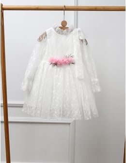 Rochita cu broderie si fundita Anisa, alb roz