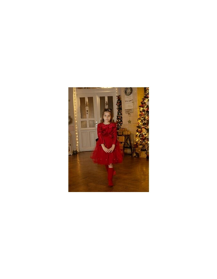 Rochita de catifea cu perle si fundita picture - 7