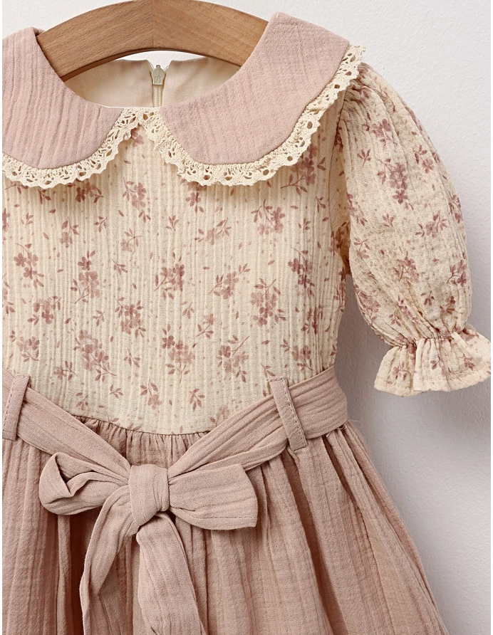 Rochita premium muselina Daria roz prafuit picture - 2