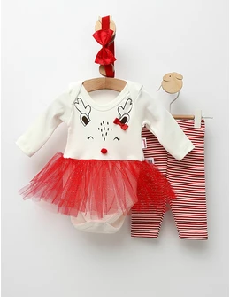 Rochita stil body+Pantalon+Betita Craciun alb-rosu