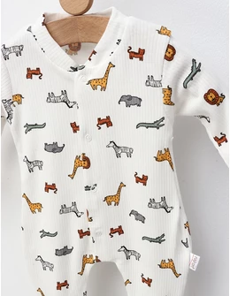 Salopeta ace trase, cu botosei, Animalute, alb