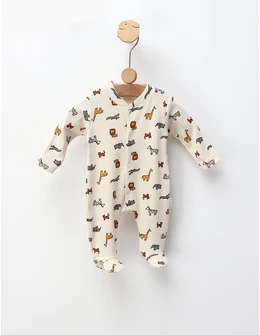 Salopeta ace trase, cu botosei, Animalute, crem