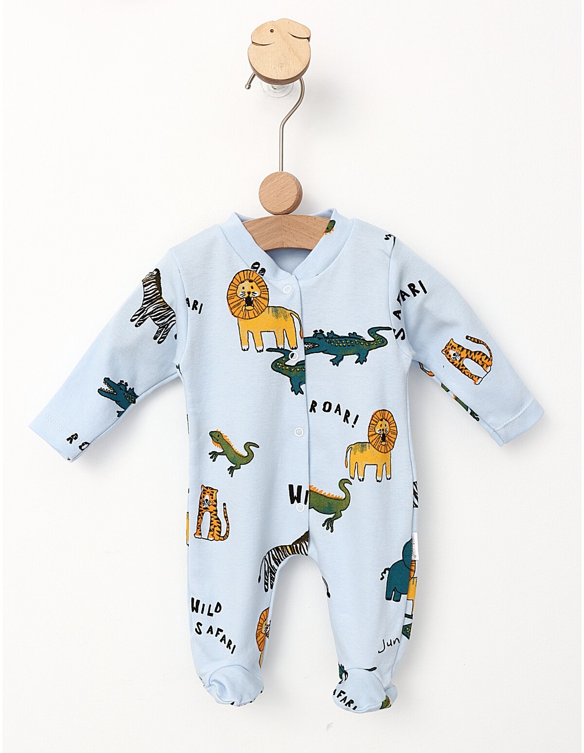 Salopeta animale din jungla, cu botosei, model bleu