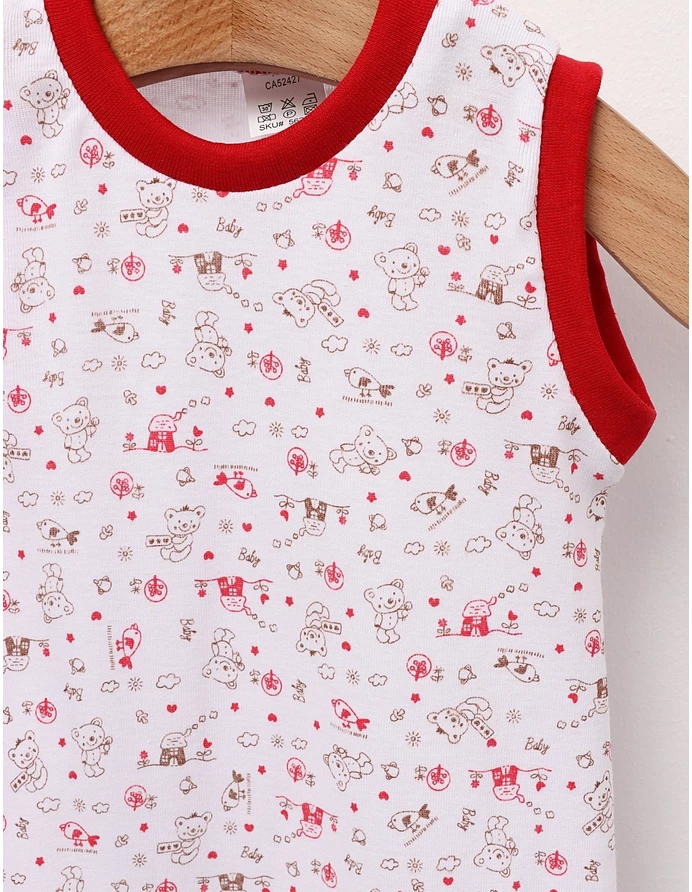 Salopeta Bear and Birds M-S model cu rosu picture - 2