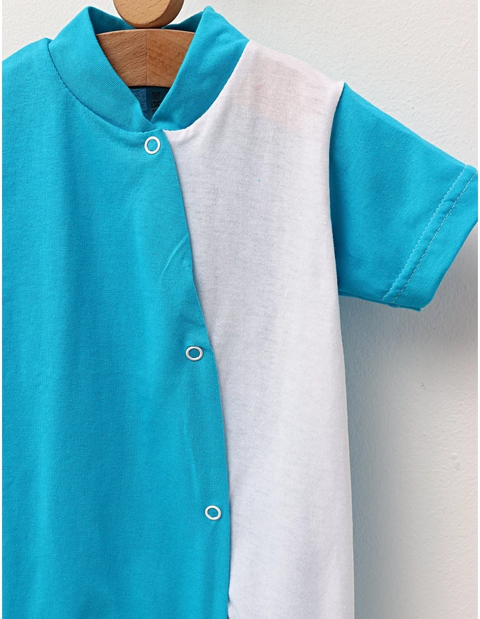 Salopeta bebe, bumbac, MS turcoaz-alb picture - 2