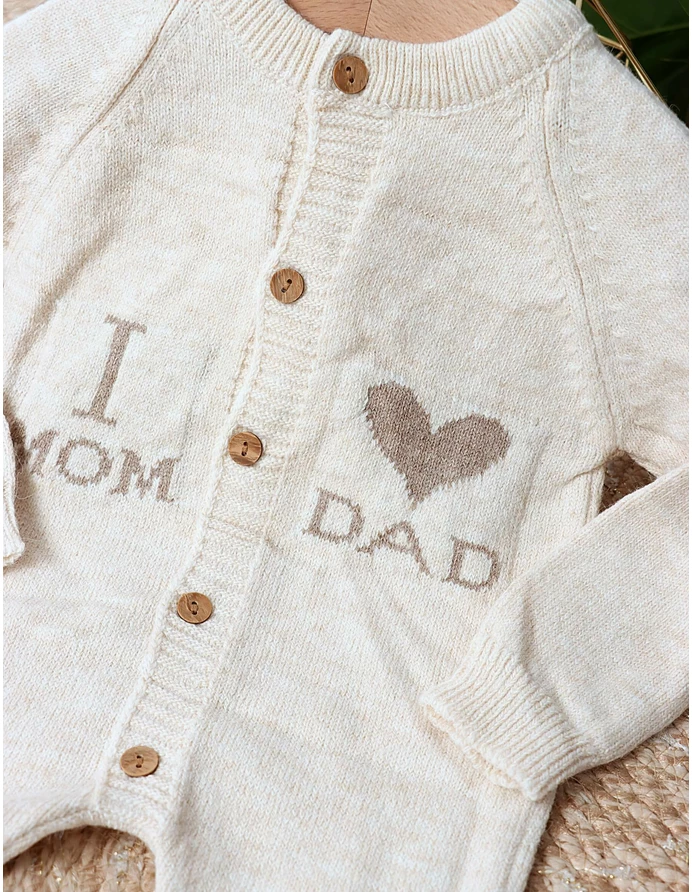 Salopeta cu fes Love Mom Dad acrilic crem picture - 2