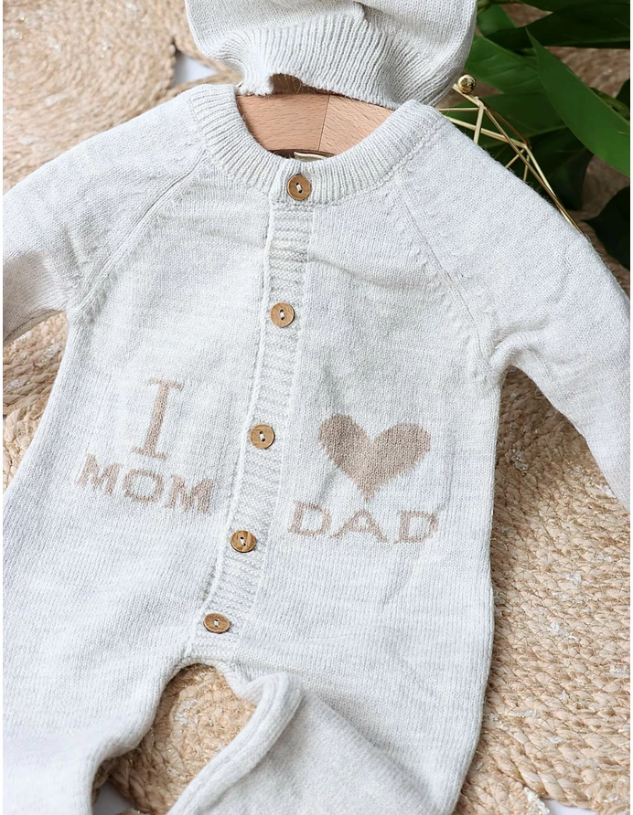 Salopeta cu fes Love Mom Dad acrilic gri picture - 2