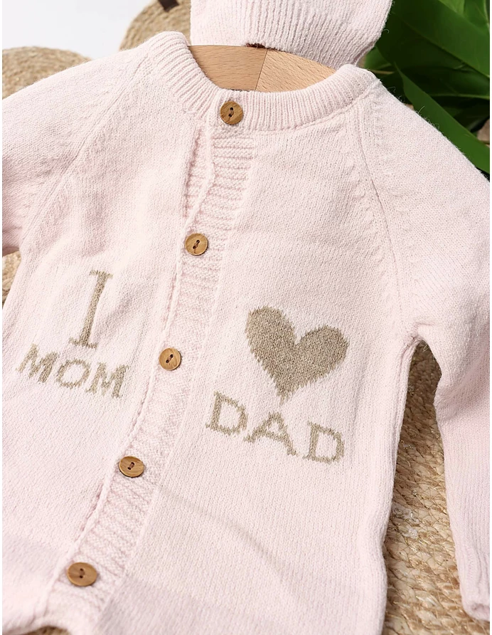 Salopeta cu fes Love Mom Dad acrilic roz picture - 2