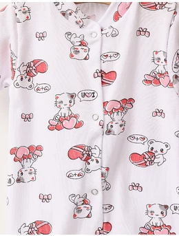 Salopeta Cute Cat 2 MS alb-rosu