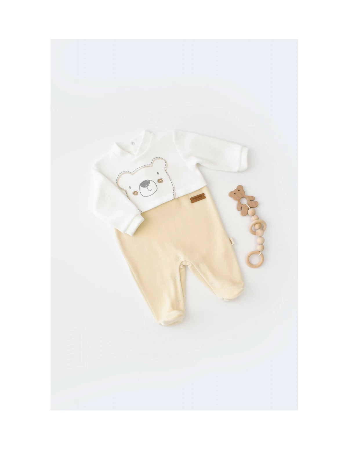 Salopeta Ursulet cu maneca lunga si botosei din 80%bumbac organic si 20% poliester - Crem, Baby Cosy