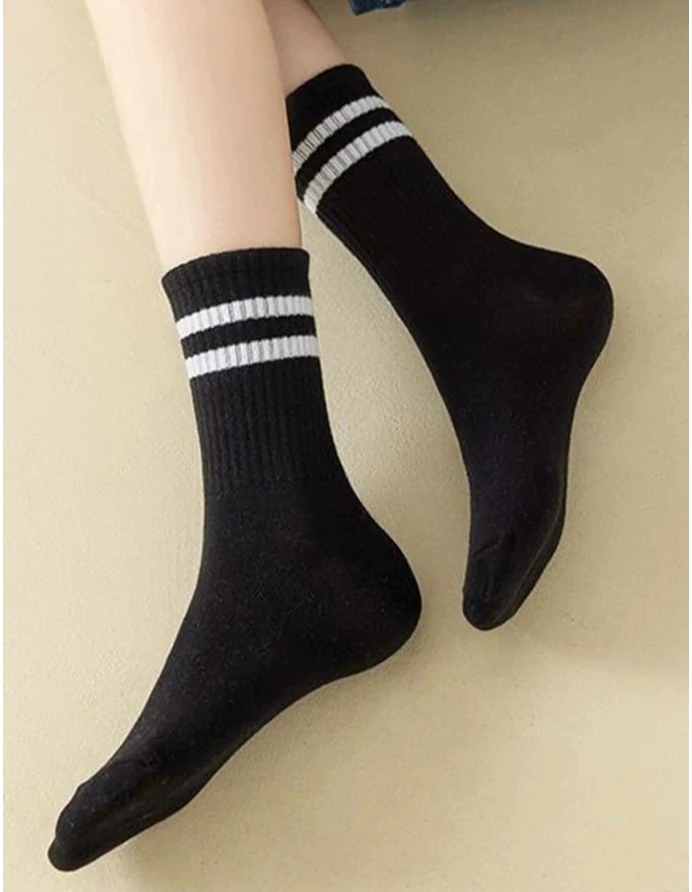 Set 2 perechi de sosete sport, negru cu dungi albe picture - 2