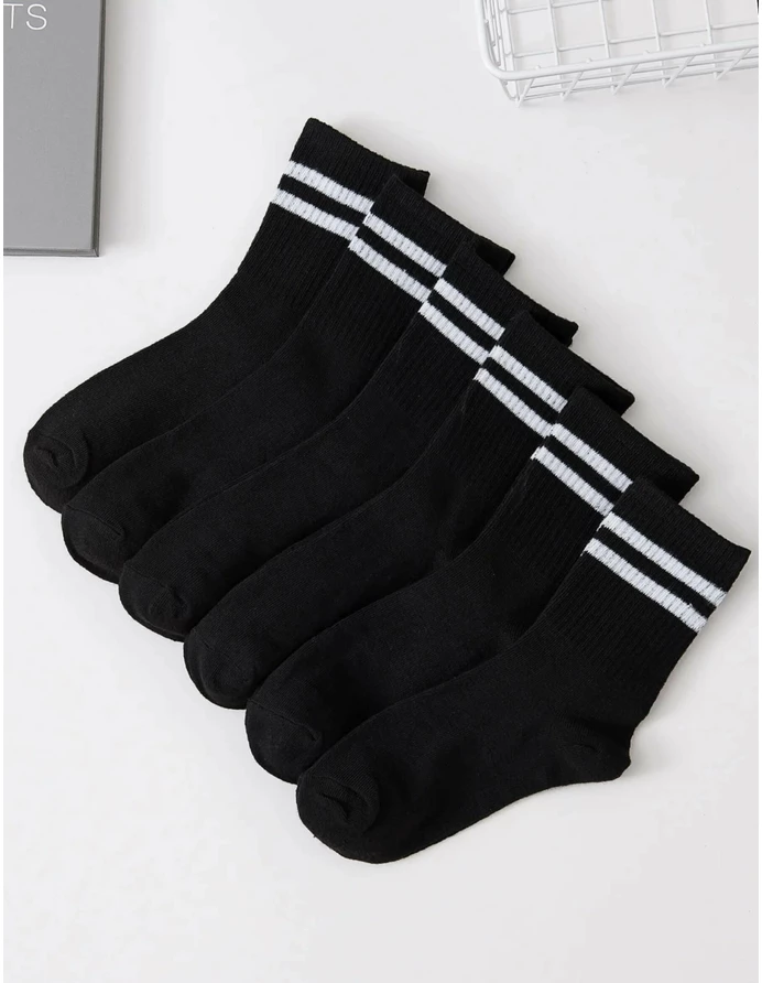 Set 2 perechi de sosete sport, negru cu dungi albe picture - 4
