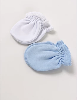 Set 2 perechi manusi pentru bebelusi, blue-alb