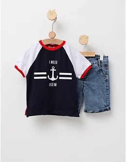 Set 2 piese 'I need ocean' bleumarin