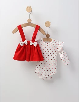 Set 2 piese, inimioare, model alb-rosu