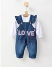 Set 2 piese Salopeta blug+Bluza Love, mov picture - 1