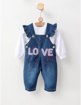 Set 2 piese Salopeta blug+Bluza Love, mov