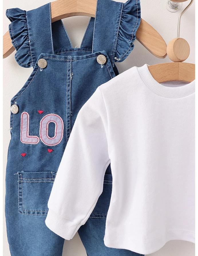 Set 2 piese Salopeta blug+Bluza Love, mov picture - 3