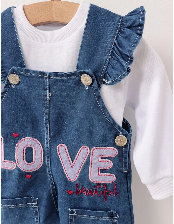 Set 2 piese Salopeta blug+Bluza Love, mov picture - 4