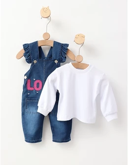 Set 2 piese Salopeta blug+Bluza Love, roz
