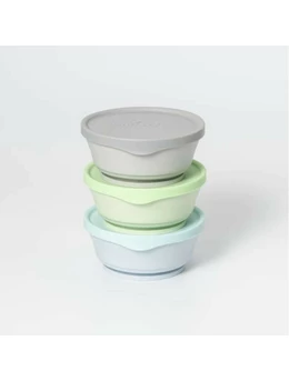 Set 3 boluri cu capac hrana bebelusi Miniware, 100% din materiale naturale biodegradabile, Aqua+Grey+Keylime 1