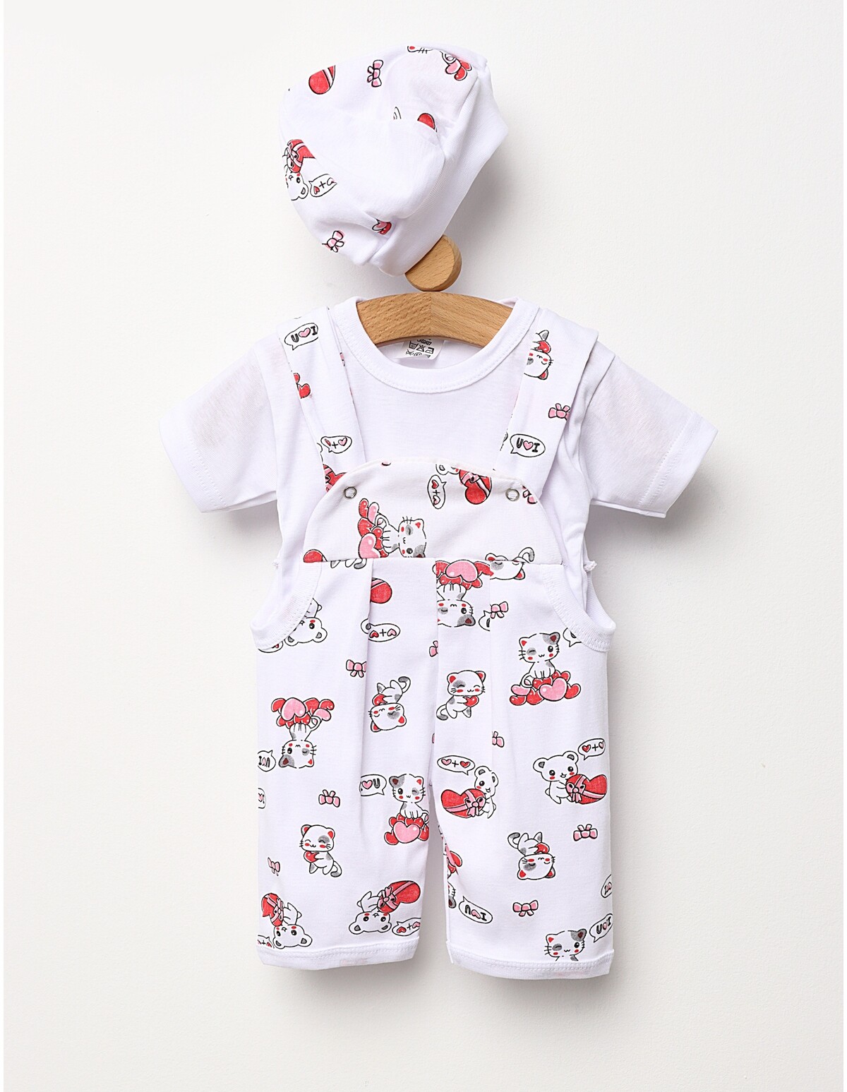 Set 3 piese bebelusi i Love Cats alb-rosu