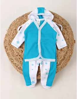 Set 3 piese bebelusi, stelute turcoaz