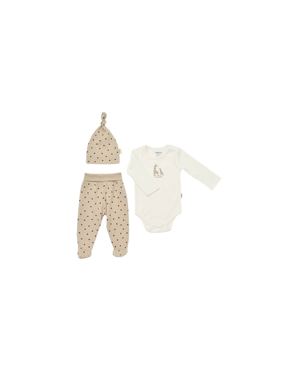 Set 3 piese: body, pantaloni si caciulita Girafa, BabyCosy, 100% bumbac organic