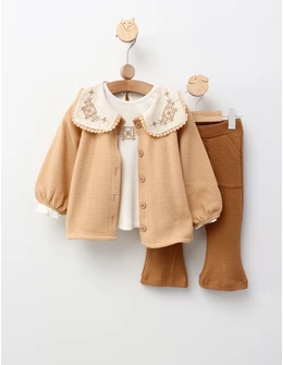 Set 3 piese, Cardigan, cu bej