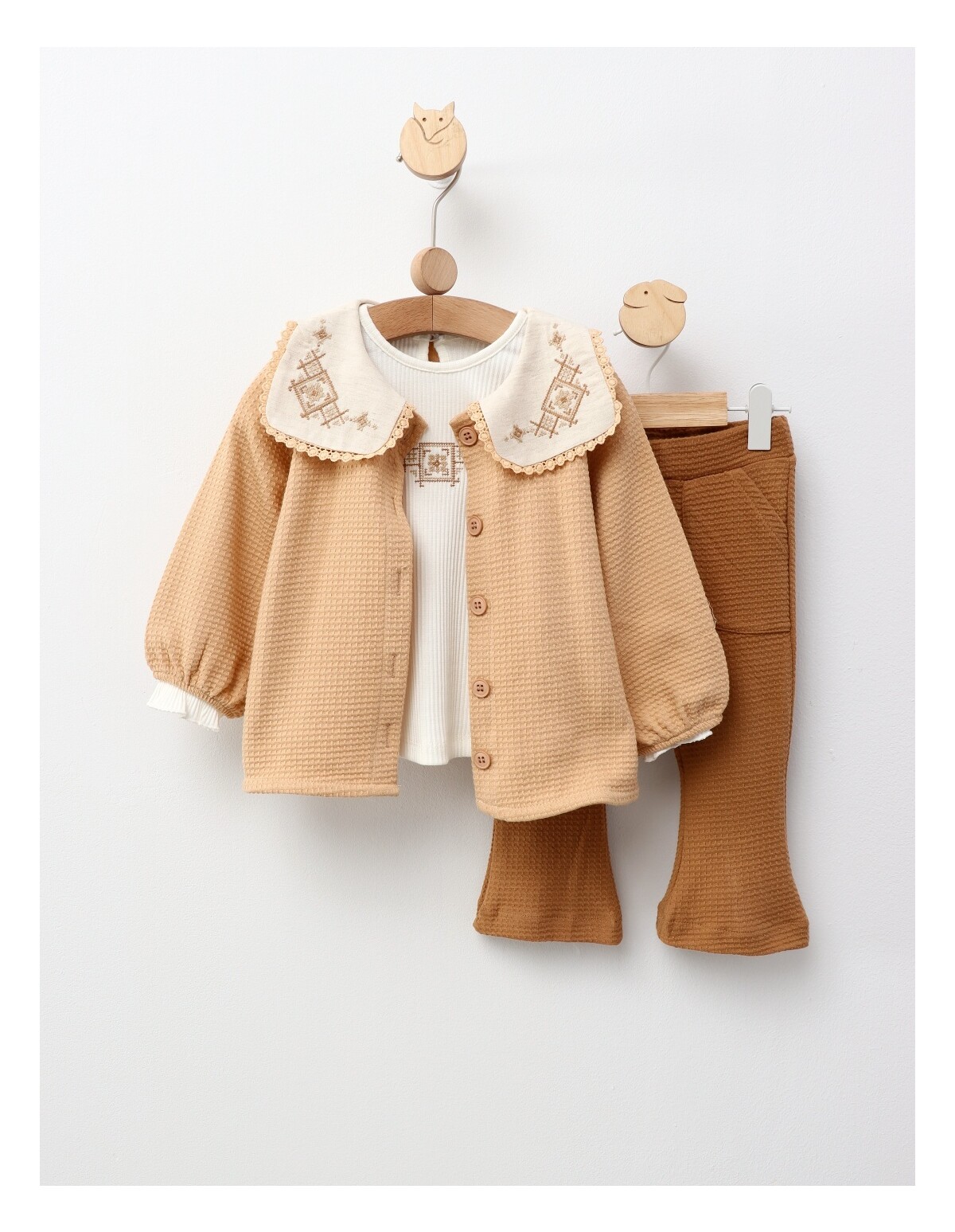 Set 3 piese, Cardigan, cu bej