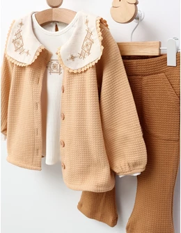Set 3 piese, Cardigan, cu bej