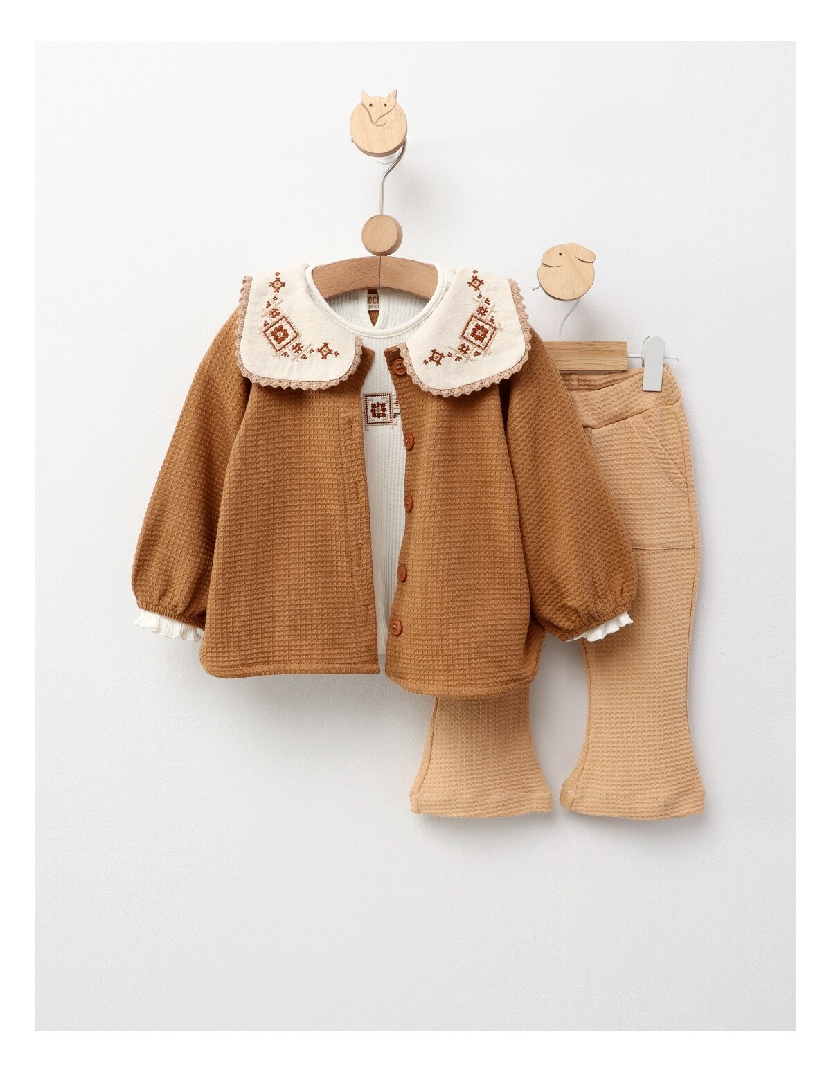 Set 3 piese, Cardigan, cu maro