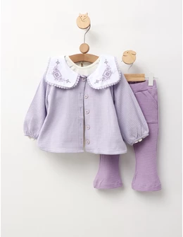 Set 3 piese, Cardigan, cu mov