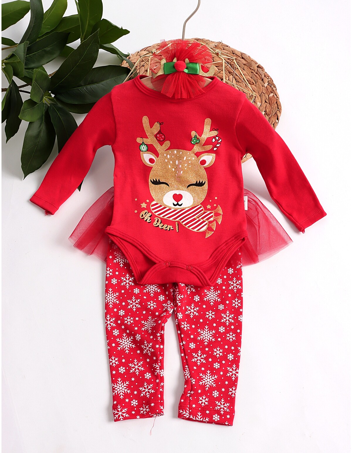 Set 3 piese Craciun Oh Deer! rosu