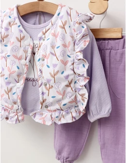 Set 3 piese, cu vesta Bouquet, cu mov