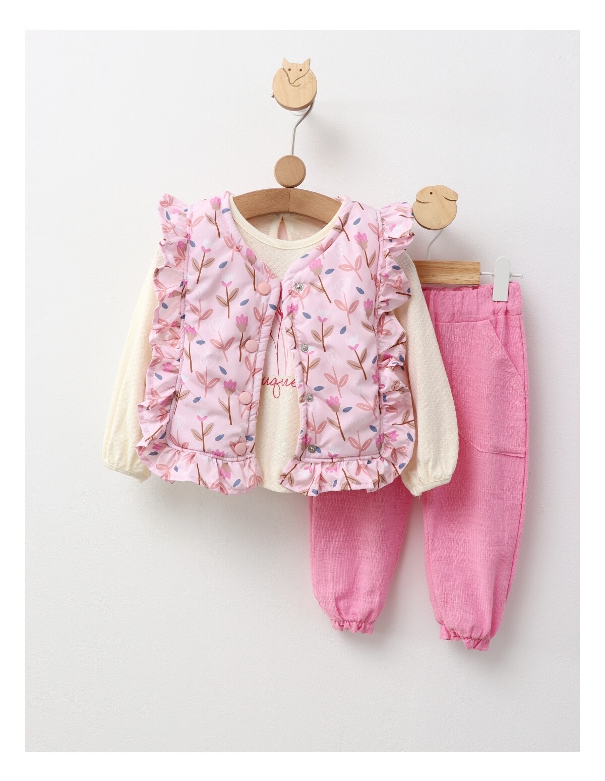 Set 3 piese, cu vesta Bouquet, cu roz
