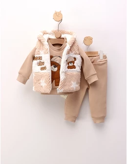 Set 3 piese, cu vesta, Kids Club, crem