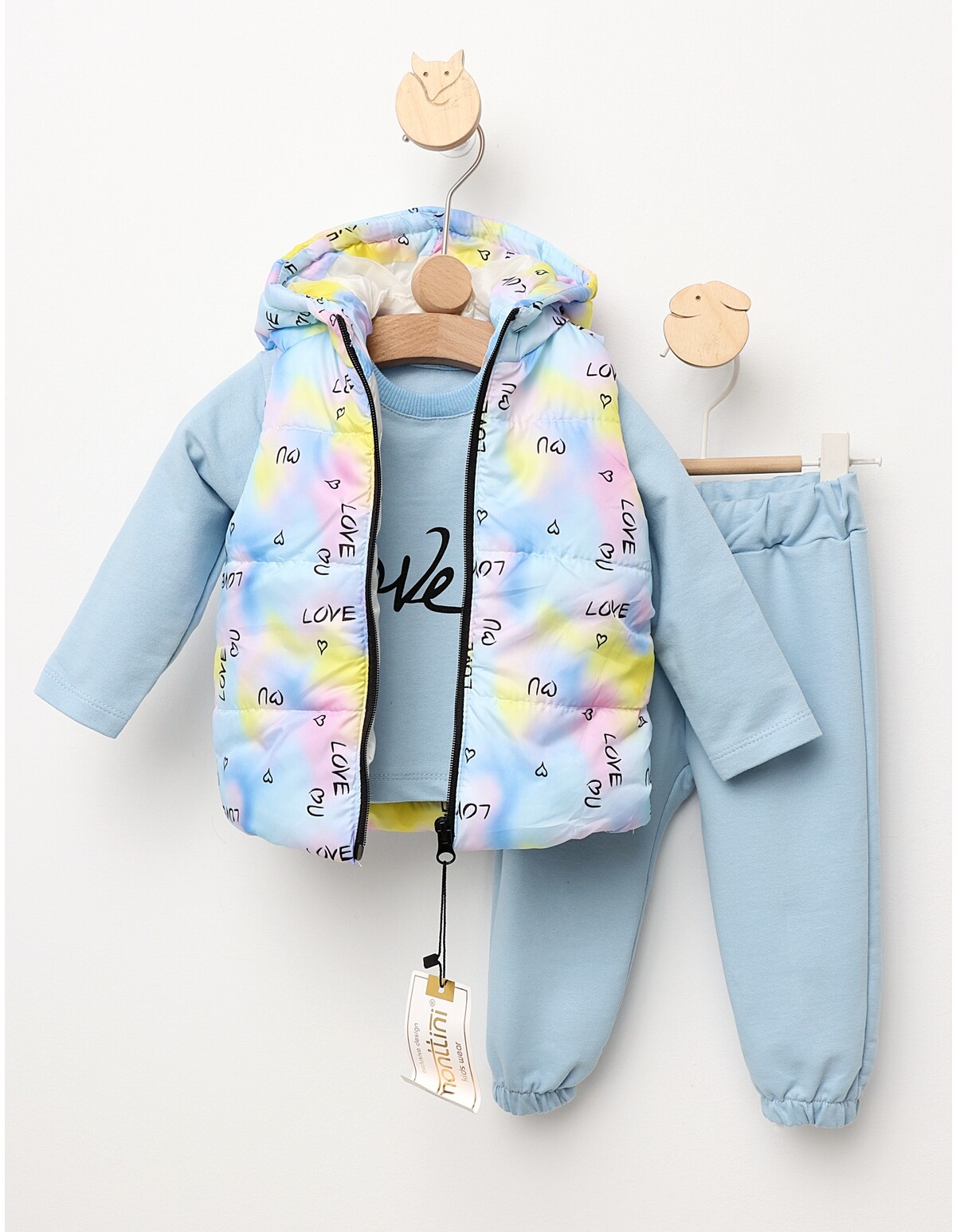 Set 3 piese cu vesta Love and Hearts albastru