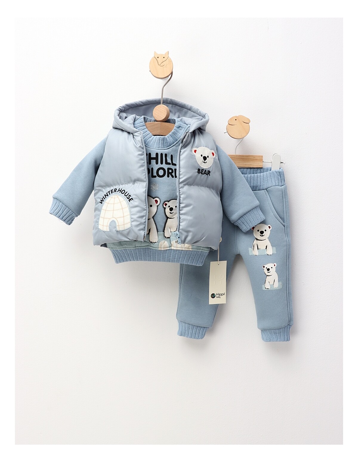 Set 3 piese cu vesta, Polar Bear, albastru