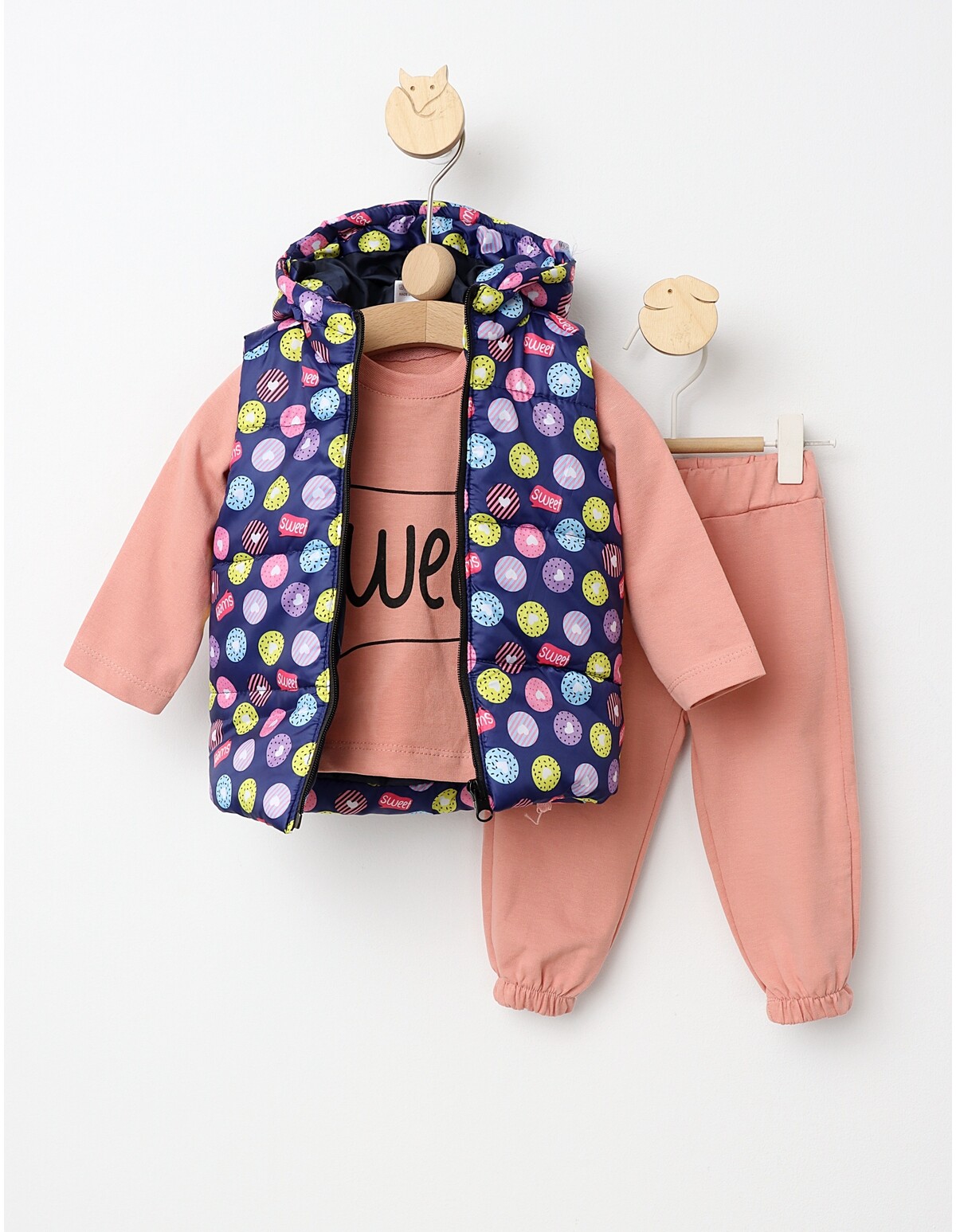 Set 3 piese cu vesta Sweet bleumarin-roz