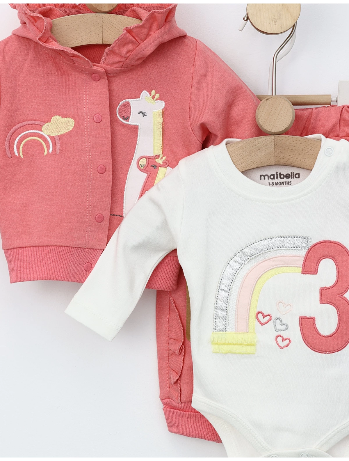 Set 3 piese Girafe Mama si Fiica corai-pink