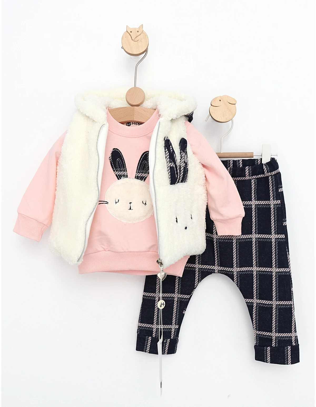 Set 3 piese Hipil Rabbit alb-roz
