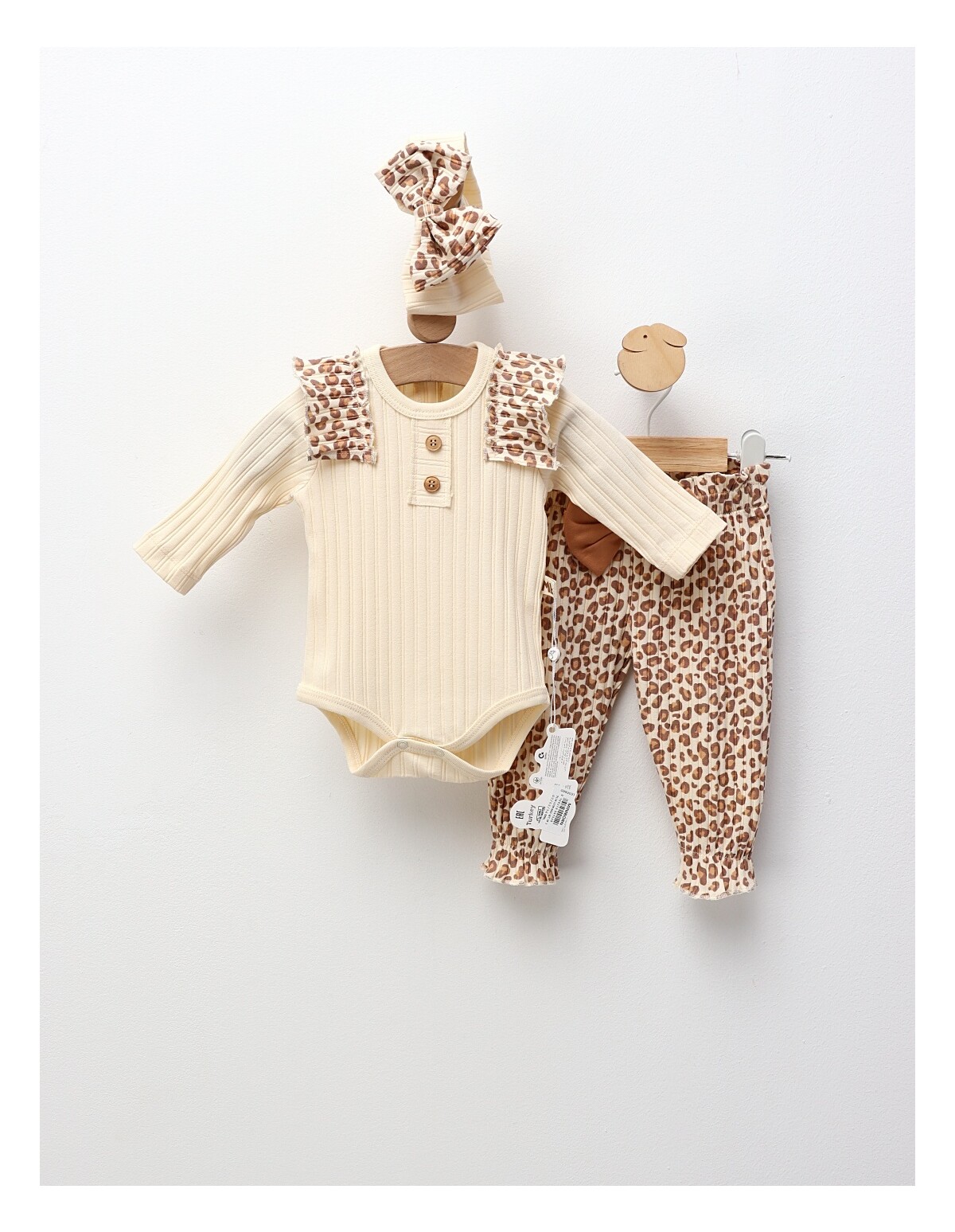 Set 3 piese, Leopard, crem