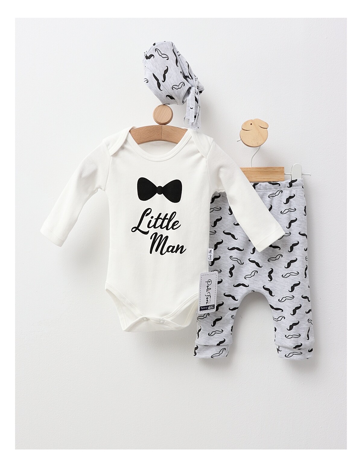 Set 3 piese, Little Man, model alb-negru