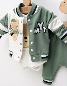 Set 3 piese, Mr Teddy, cu verde fistic