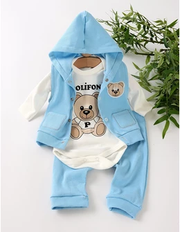 Set 3 piese Poli Fony Bear, albastru