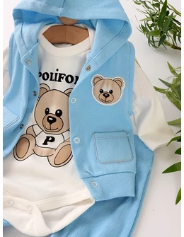 Set 3 piese Poli Fony Bear, albastru