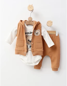Set 3 piese Poli Fony Bear, bej