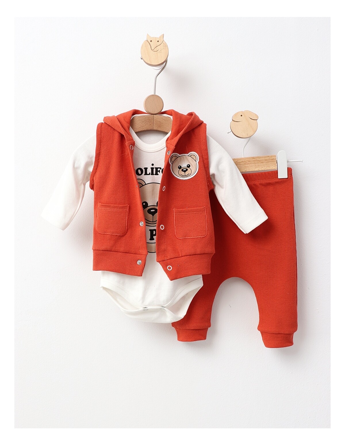 Set 3 piese Poli Fony Bear, caramiziu